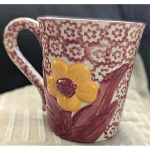 Temp-tations By Tara‎ Rare Old World Cranberry Sunflower Relief Mug 12oz